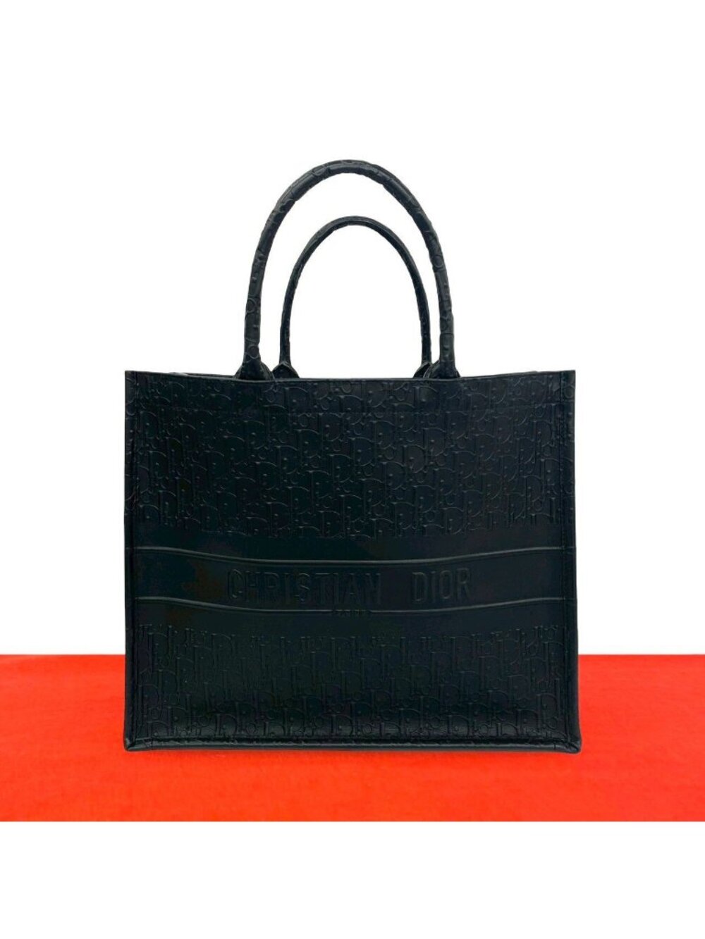 Dior Book Tote Bag Oblique Pattern Leather Black